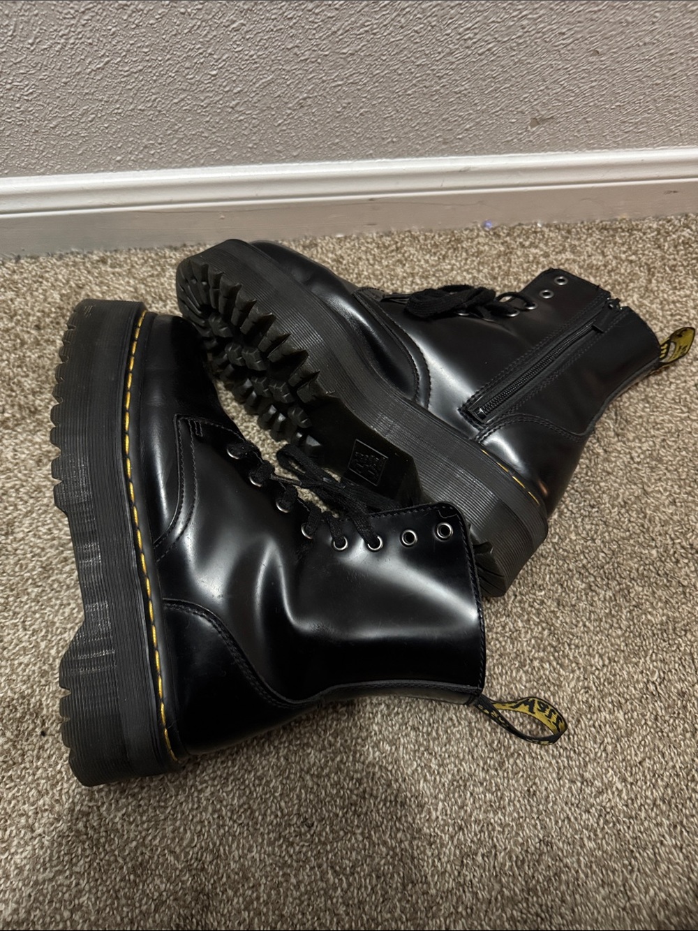 Black Jadon Platform Leather Doc Martens - Picture 4 of 5
